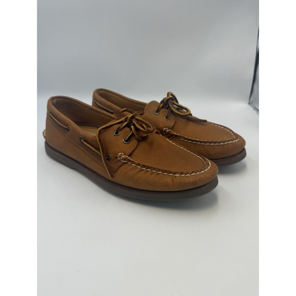 Sperry Gold Cup Men's 9 M Tan Leather Boat Shoes 2 Eye Deck Loafers Moc Toe